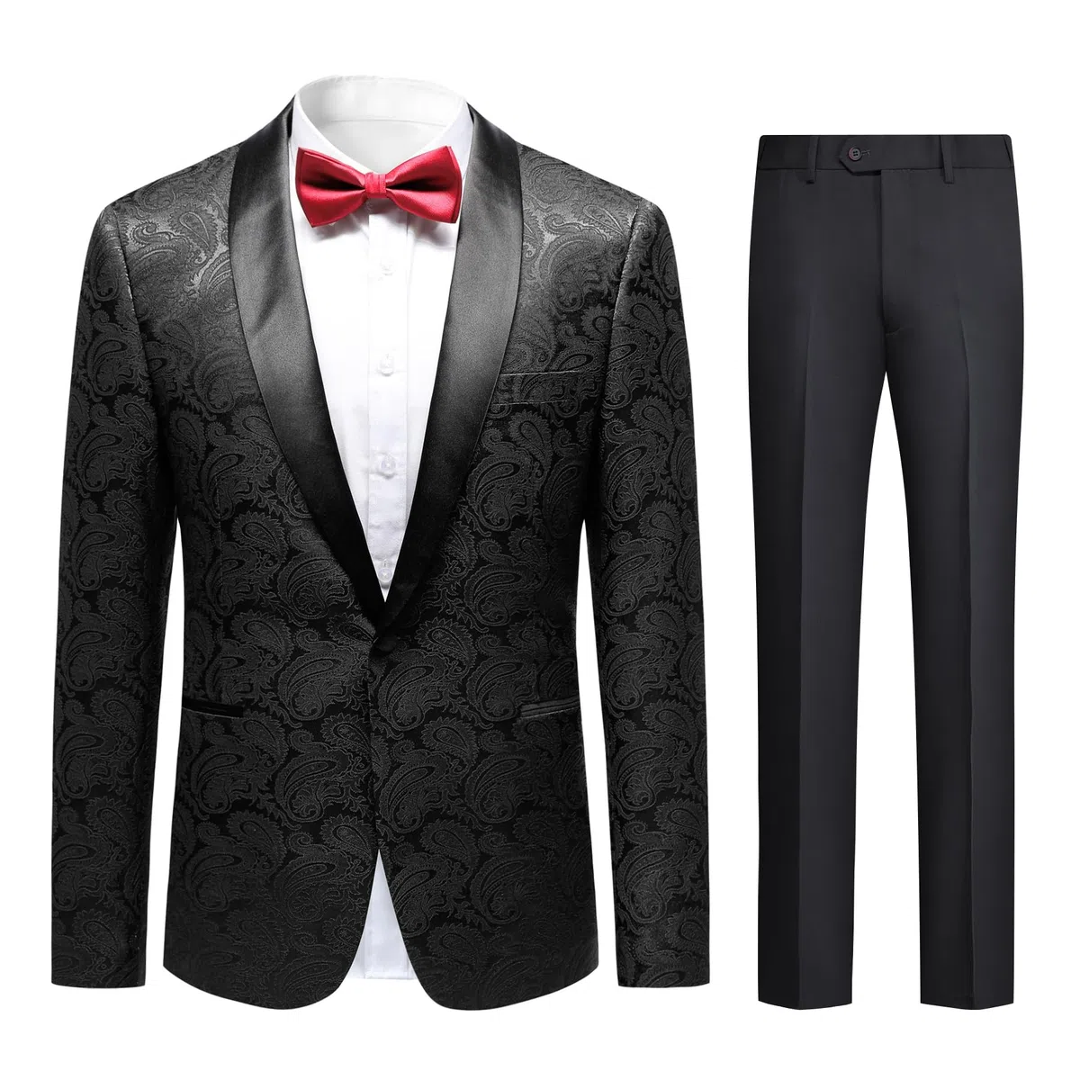 Allthemen Abito da Uomo 2 Pezzi Paisley Slim Fit Smoking Shawl Lapel Formale 1 Bottone Elegante Blazer Pantaloni Sposa