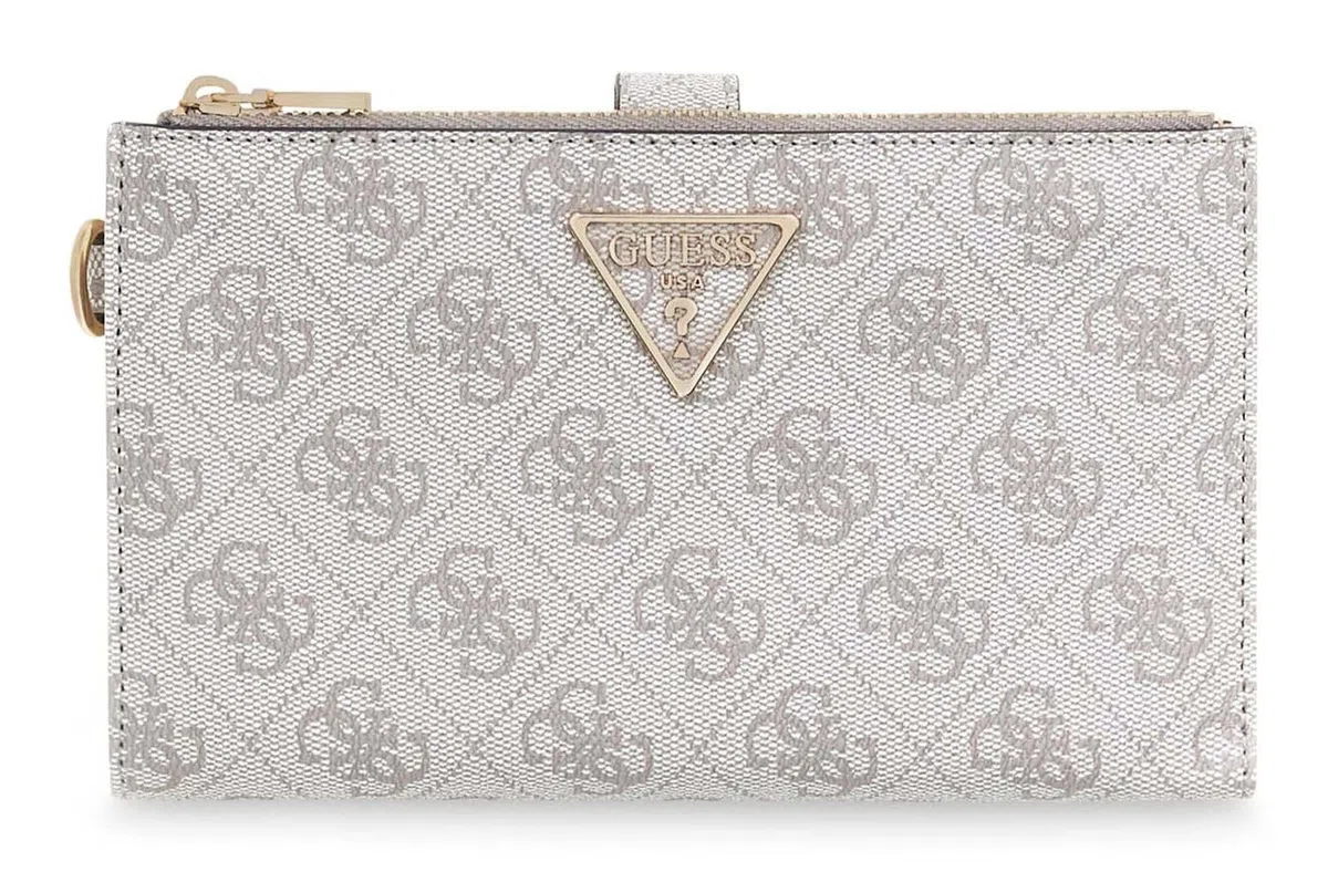 GUESS portafoglio Laurel II SLG Double Zip Organizer Dark Taupe Logo grigio talpa
