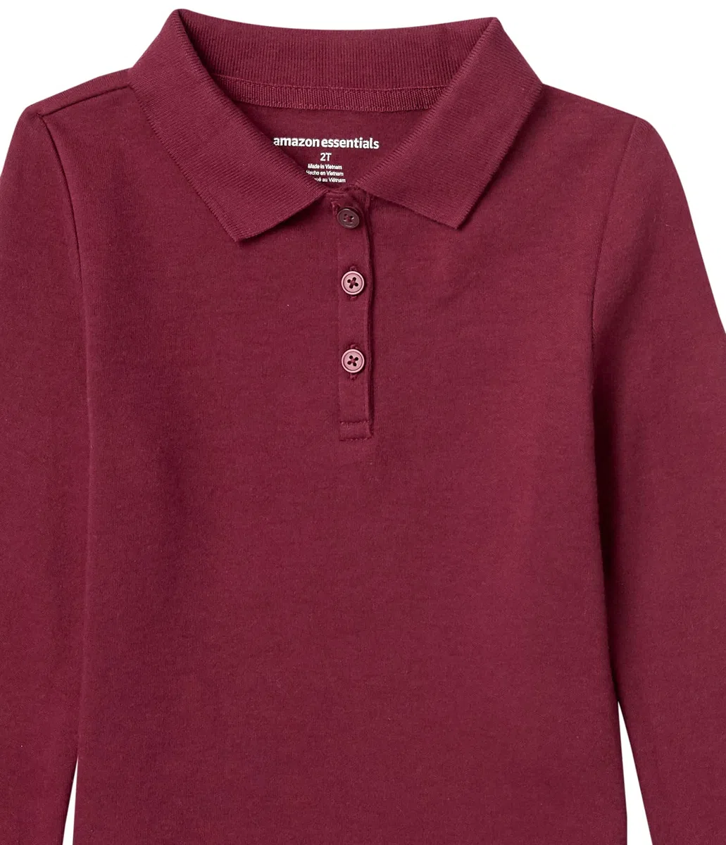 Amazon Essentials Polo in Tessuto Interlock a Maniche Lunghe Bambine e Ragazze, Pacco da 5, Bordeaux, 4 Anni
