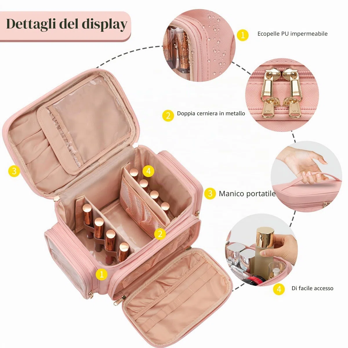 Trousse da viaggio organizer portapennelli rosa per donna