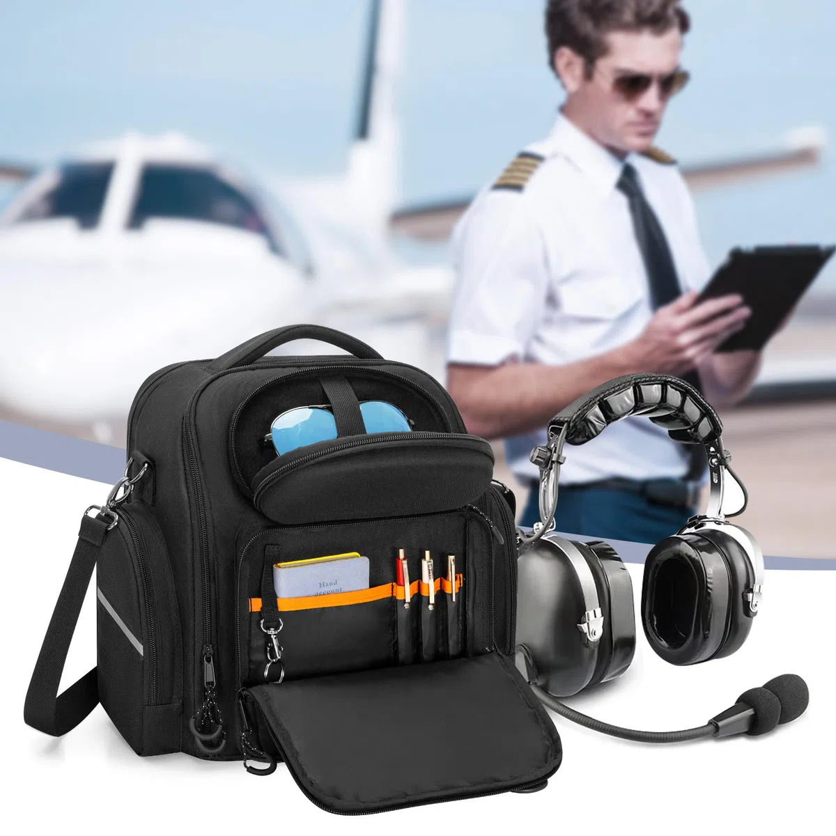Damero Borsa per Cuffie Aeronautiche, Custodia Cuffie per Pilot di Grande Capacità per Auricolare Aeronautico, Ginocchia Pilota e Altro Ancora, Nero (Solo Borsa)