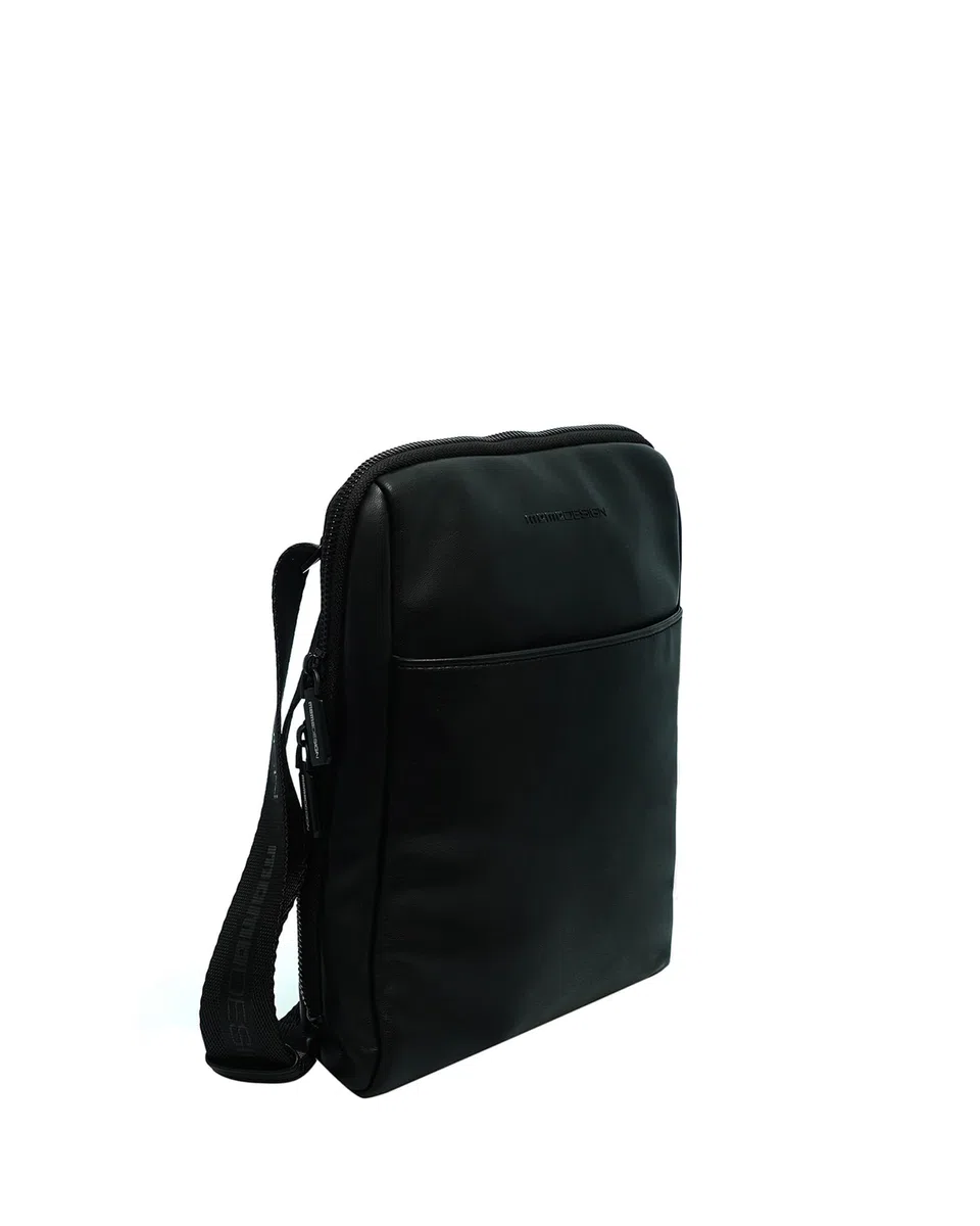 MOMO Design Borsa a tracollada da uomo in Ecopelle Prodotto vegano 24x28x3 cm MO-17PU-BLACK