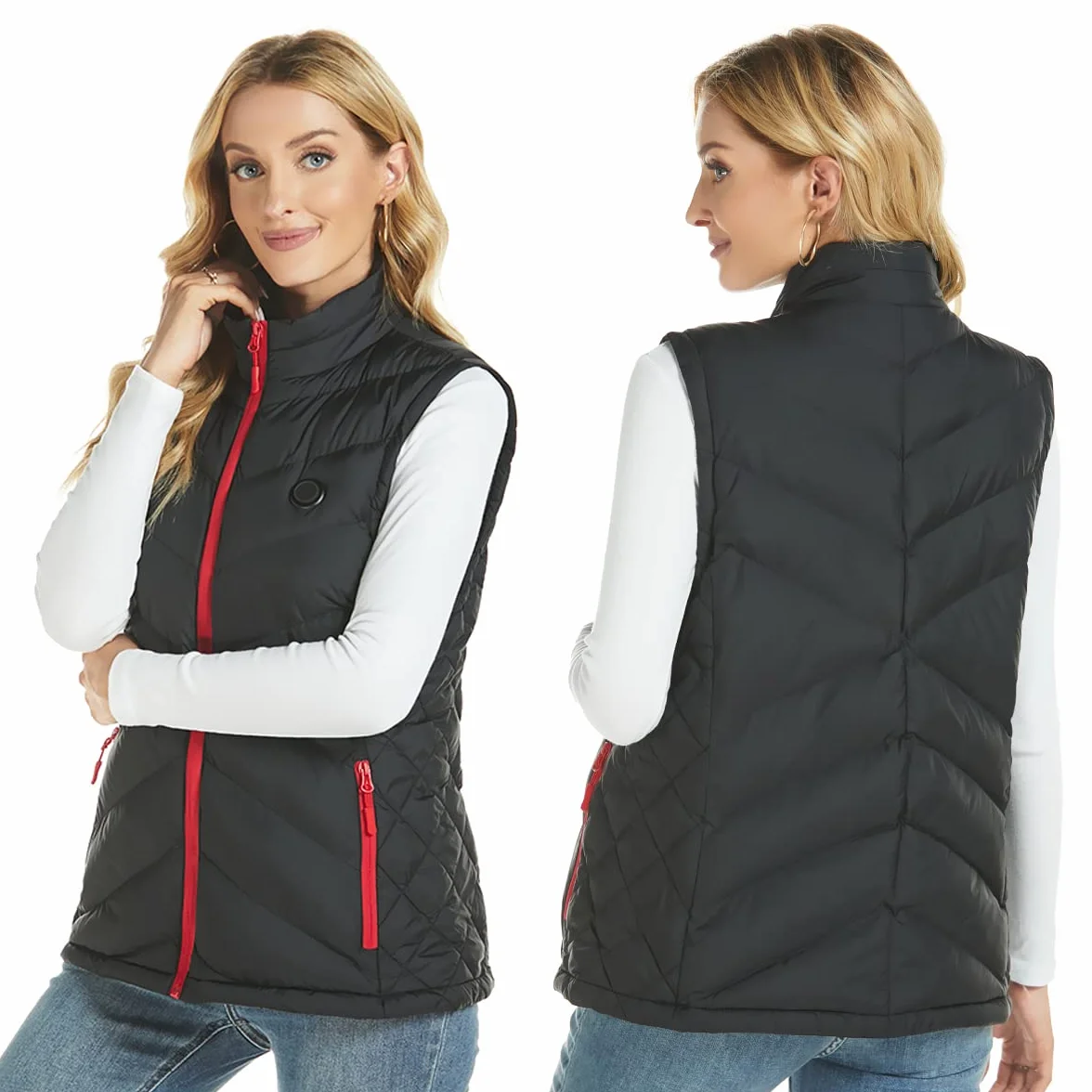 Gilet Riscaldato da Donna con Batteria 10000mAh, Gilet Elettrico Invernale Leggero Slim Fit Ricaricabile USB con Tasche – Ideale per Outdoor, Escursionismo, Sci, Regalo Invernale