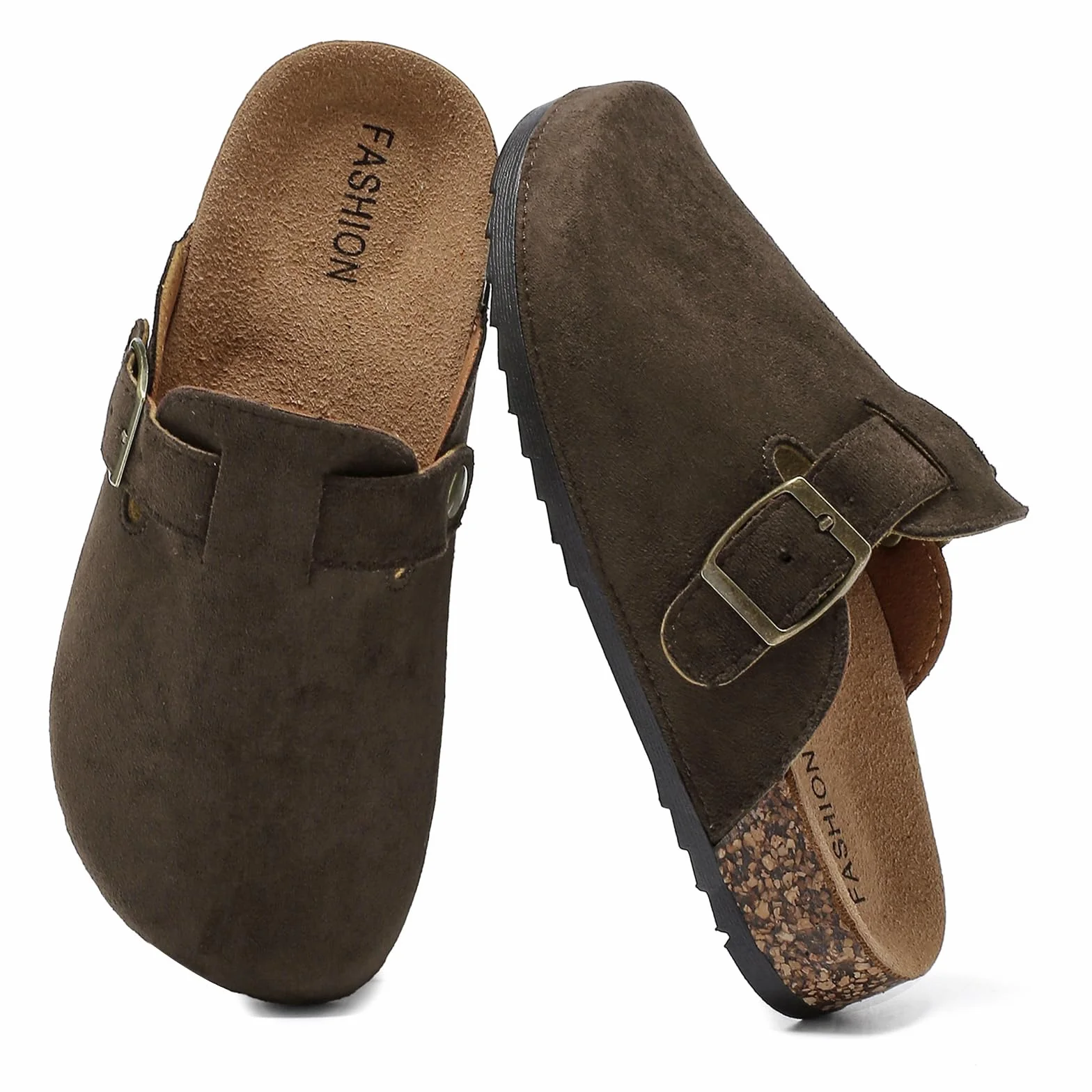 Ciabatte Bambini Sabot in Pelle Scamosciata Unisex Bambino Bambina, Sandali Chiuse Antiscivolo Regolabile con Suola Sughero Clog, Zoccoli Leggere Comode e Traspiranti per Casa e Giardino