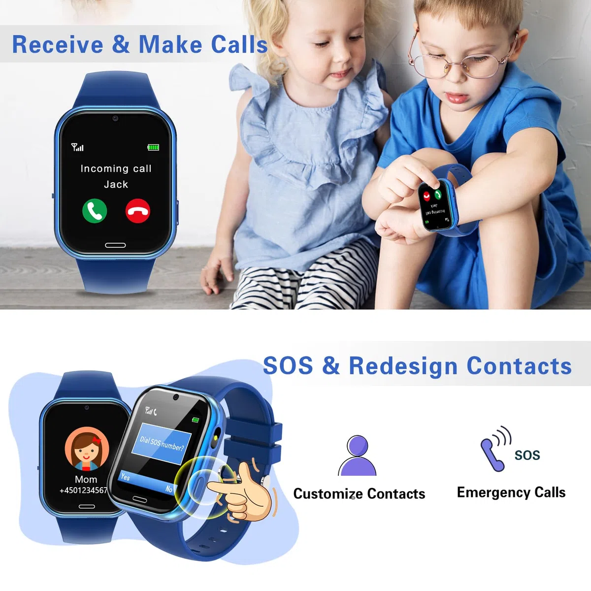 Igreeman Smartwatch Bambini-Orologio Telefon per Ragazza e Ragazzo con 19 Giochi Contapassi SOS Fotocamere Musica Torcia Audiolibro Sveglia -Orologio Intelligente per Bambini 4-12 Anni Regalo(Blu)