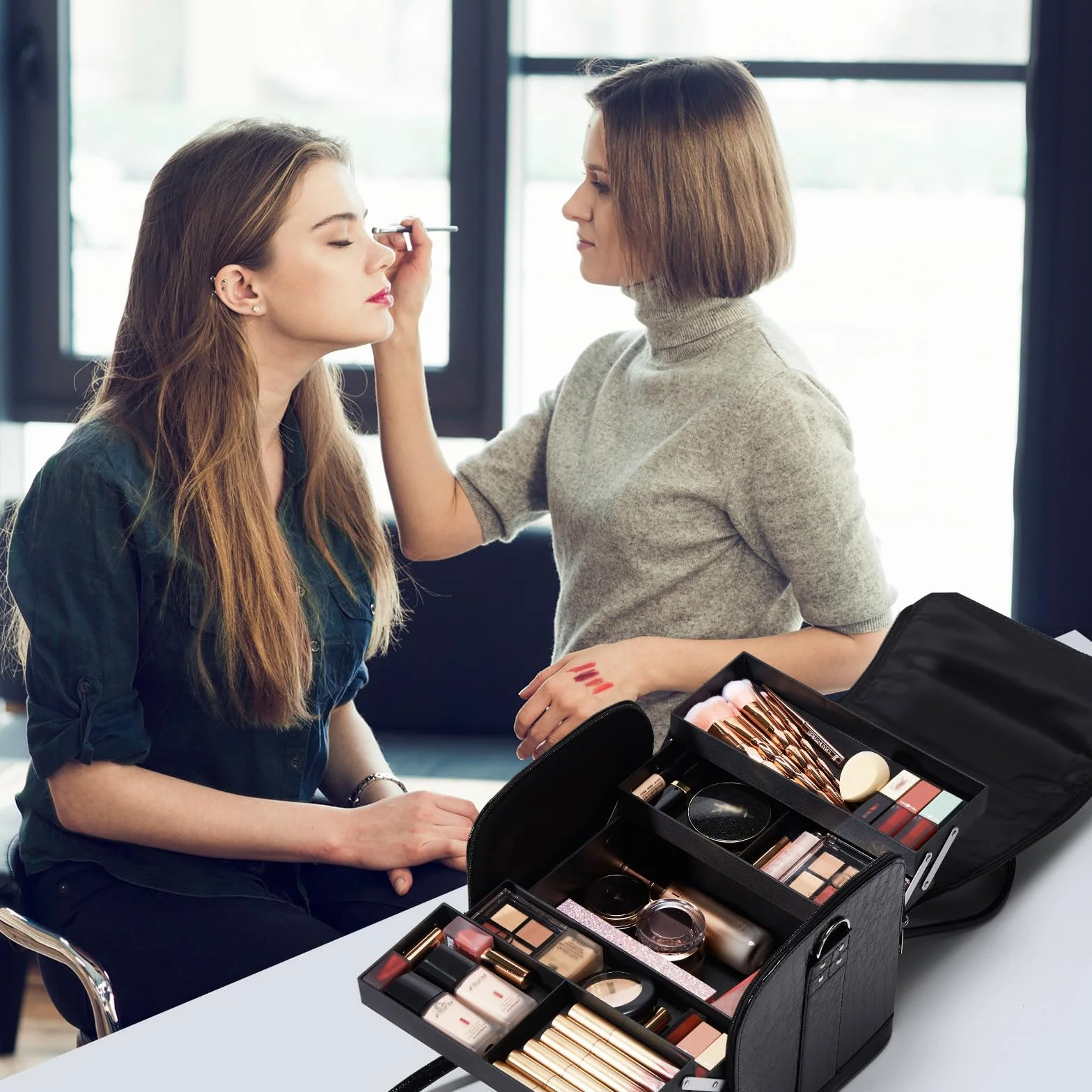 Joligrace Valigetta Trucchi Professionale Porta Trucchi Valigetta per Cosmetici Grande Borsa Cosmetici Trousse Make Up Organizer Beauty Case da Viaggio 30x 24,5 x 25,5 CM, Nero